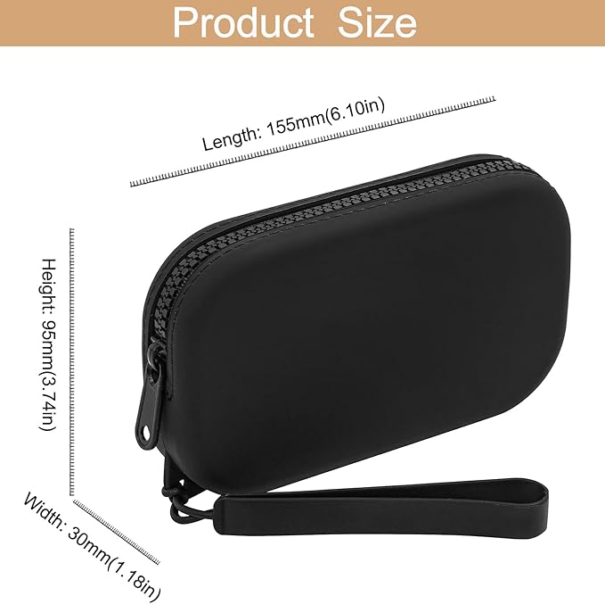Portable Silicone Makeup Bag for Women, Small Travel Waterproof Toiletry Cosmetic Bag, Zipper Closure Organizer Makeup Case with Handle (Black)