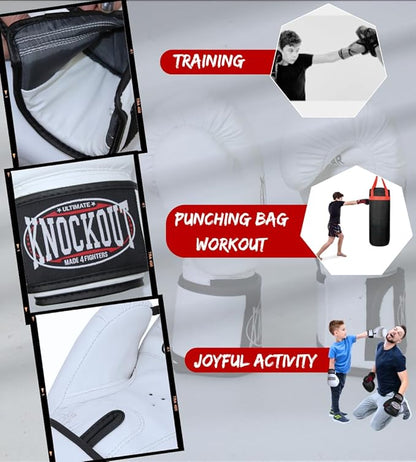 Knockout Gel Boxing Gloves for Men Women - Pro Training Sparring, Maya Hide Leather Muay Thai MMA Kickboxing, Adults-Kids Heavy Bag Workout Gloves for Boxing -Ultra-Wide Wrist Support 10 oz - 16 oz