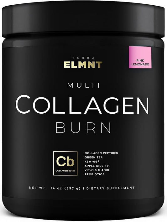 Super Collagen Burn Powder for Women w. Hyaluronic Acid, KSM66, Apple C Vinegar, Probiotics, Biotin - Premium Multi Collagen Peptides Protein for Weight Loss + Beauty Hair Skin Nails (Pink Lemonade)