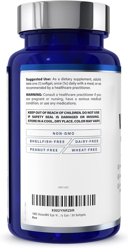 1MD Nutrition VisionMD Eye Vitamin CARMIS - Eye Supplement for Adults - with OptiLut Lutein & Zeaxanthin - Supports Vision Health Care, Everyday Eye Strain, & Occasional Dry Eye - 30 Softgels