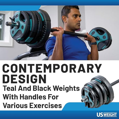 US Weight Barbell Weight Set for Home Gym with 55” padded Bar - Adjustable Weights for Exercise, Lifting, and to Build Muscle