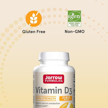 Jarrow Formulas Vitamin D3 25 mcg, Dietary Supplement, Bone and Joint, Support for Immune Health and Calcium Metabolism, 100 Softgels, 100 Day Supply