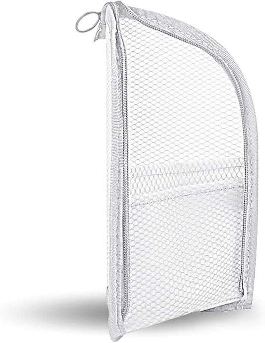 GRINKO Makeup Brush Holder, Travel Makeup Brush Case Waterproof Toiletry Bag Stand-up Makeup Organizer Mesh Cosmetic Bags with Zipper White