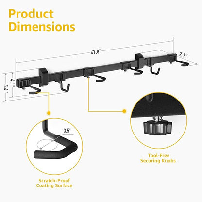 monTEK Enhanced Bike Storage Rack, Adjustable 4-Bike and 2-Helmet Hangers for Indoor Bike Storage, Customizable for Various Bike Sizes, Heavy-Duty Steel Bike Wall Mount, Max Load 265lbs, 48-in