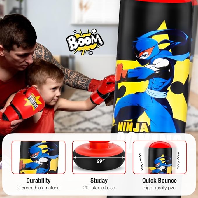 Punching Bag for Kids, Kids Boxing Set with Boxing Gloves 66" Large Inflatable Punching Bag,Gifts for Boys & Girls Age 5-12 for Practicing Karate, Taekwondo