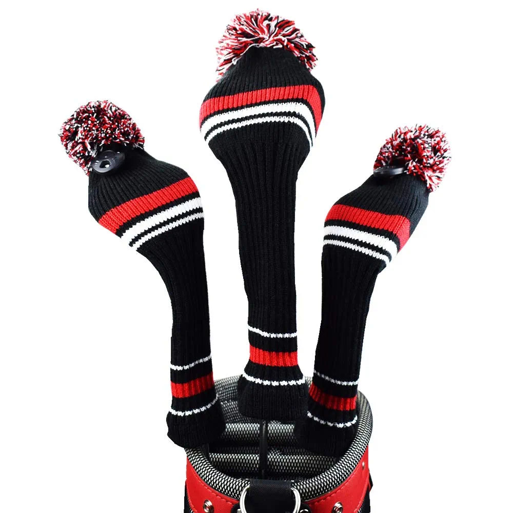 Stripes Knitted Golf Club Head Covers 3 Piece Set 1 3 5 Driver and Fairway HeadCovers Fits 460cc Drivers