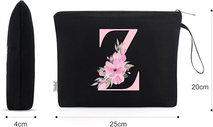 Vavabox A-Z Personalized Makeup Bag, Birthday Gifts for Women Mom, Gifts for Best Friend, Bride Bridesmaid Cosmetic bag (Z, Black)