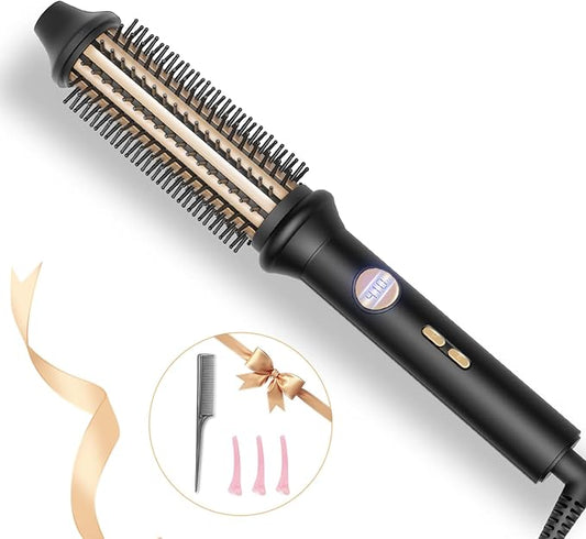 Thermal Brush, Avvnee 1.26 Inch Curling Iron for Long Dry Hair, Heated Round Brush Straightener with 10 Temp Settings, 30s Fast Heat for Curling & Volumizing, Anti-Scald Nylon Bristles