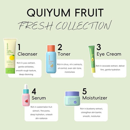 Fruit Skin Care for Teens, 5 Daily Routine Beauty Skin Care Sets - Exfoliation, Smooth, Clean, Oil Control, Firm, Hydrate, Glow Up, Skincare Gift Set for Girls Women, Travel Set, for All Skin