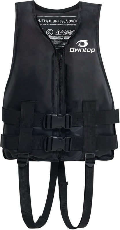 Owntop Kids and Adult Swim Jackets 50 to 125 lbs Dual Buckles, Zipper and Crotch Strap Ski Vest Lightweight PFD Perfect for Kayaking, Fishing, Paddle Board