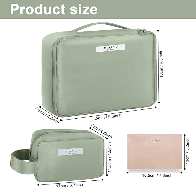 Travel Makeup Bag Cosmetic Bag Makeup Bag Toiletry bag for women and men (Green-3pcs)