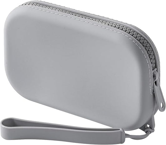 Portable Silicone Makeup Bag for Women, Small Travel Waterproof Toiletry Cosmetic Bag, Zipper Closure Organizer Makeup Case with Handle (Dark Grey)