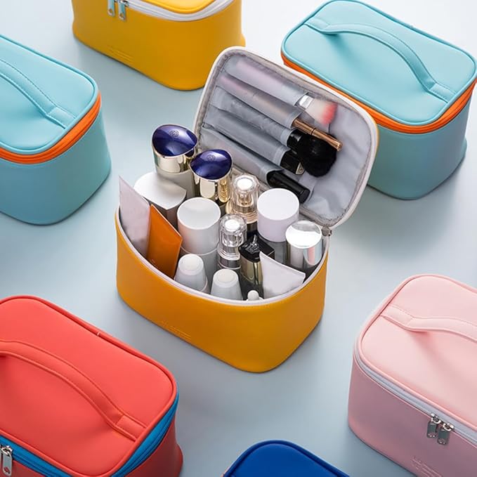 KITENROM Portable Makeup Bag Cosmetic Bags for Women Medium Pouch Case Purse Make Up Organization Waterproof(Yellow)