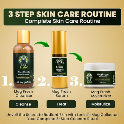 Meg collection - Skincare Set for Women | MegPep Hyaluronic Acid Face Serum - Anti-Aging | MegFresh Hydrating Cleanser- Exfoliating Face Wash | Megbrigt Moisturizer- Dark spots