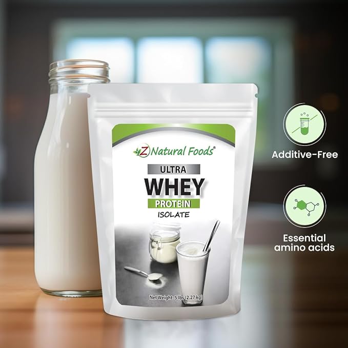 Z Natural Foods Ultra Whey Protein Isolate Powder - Pure, Unflavored, Unsweetened Whey Protein Powder - Flavorless Whey Isolate with Vital Proteins for Fitness, Sports Nutrition, Immune Support, 5 lb