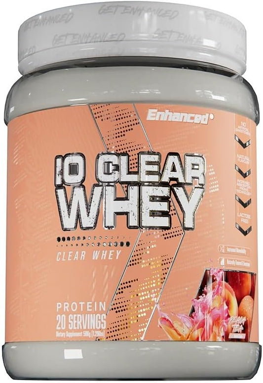 Enhanced Labs iO Clear Whey Protein, Available in 3 Flavors, 20 Servings, 24g Protein per Serving (1 Tub, Peach Tea)