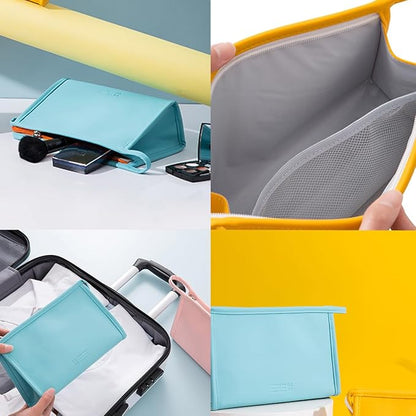 FITINI 3 Pieces Makeup Bags Double Layer Travel Large Cosmetic Cases Organizer Toiletry Bags Waterproof Small Zipper Pouch for Women Makeup Brush Storage Bag,Light Blue