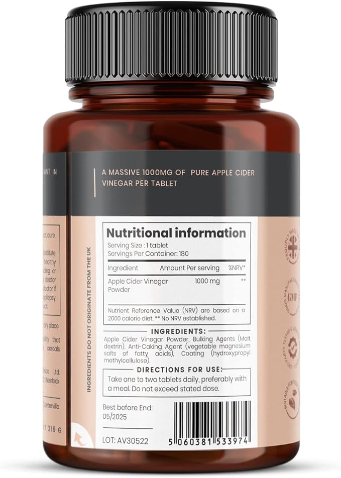 Double Strength Apple Cider Vinegar 1000mg x 180 Tablets (6 Months Supply)
