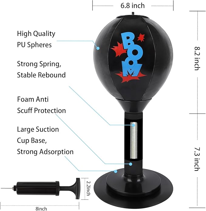 Desktop Punching Bag, Heavy Duty Stress Relief Boxing Bag for Kids, Teenagers, Adults, Strong Suction Fun Speed Bag for Office and Home, Anger Management Toys for Coworkers and Friends