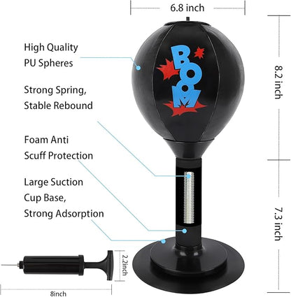 Desktop Punching Bag, Heavy Duty Stress Relief Boxing Bag for Kids, Teenagers, Adults, Strong Suction Fun Speed Bag for Office and Home, Anger Management Toys for Coworkers and Friends