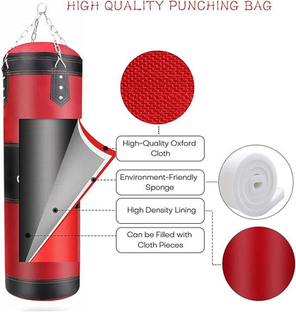 Hanging Punching Bag Set Unfilled, Heavy Boxing Bags Kickboxing Bag for Adults Kids, Youth Boxing Set with Hand Wraps, Punching Bag Hangers, for MMA Muay Thai Karate Taekwondo Training