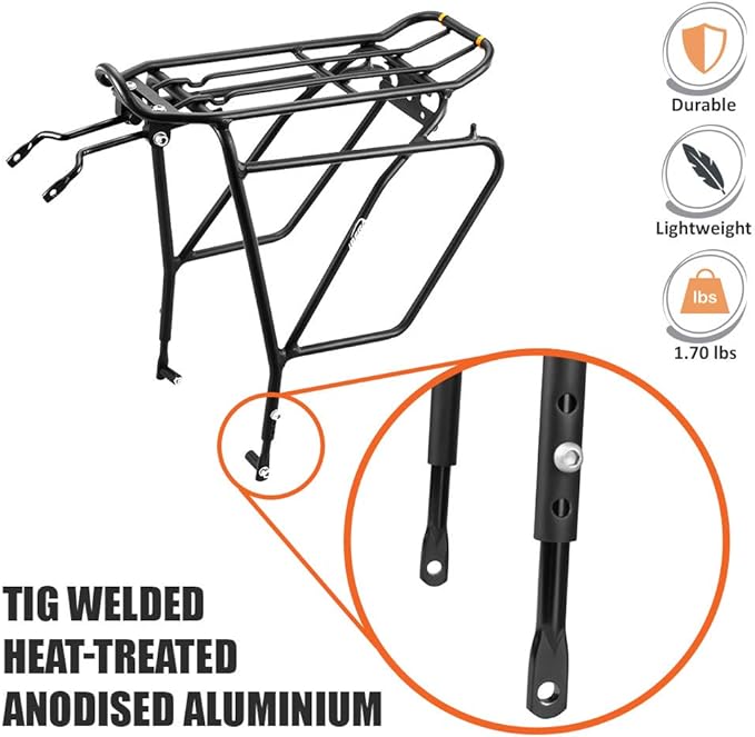 Ibera Bike Rack - Bicycle Touring Carrier Plus+ for Disc Brake/Non-Disc Brake Mount, Fat Tire Bikes, Frame-Mounted for Heavier Top & Side Loads, Height Adjustable for 26"-29" Frames