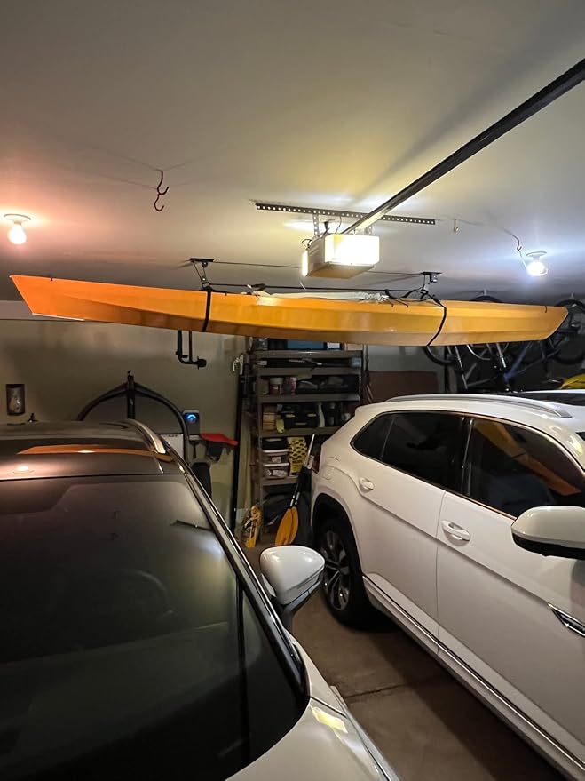 StoreYourBoard Kayak and Canoe Ceiling Pulley System, Garage Mount Storage Hoist, Heavy Duty Holds 150 lbs, Indoor Organizer