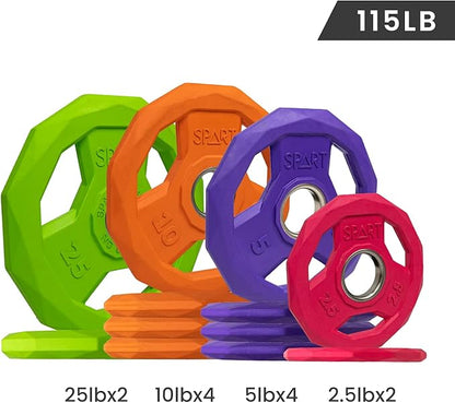 SPART Color Coded Weight Plate 2-Inch Rubber Coated 2.5LB/5LB/10LB/25LB/35LB/45LB, Pair