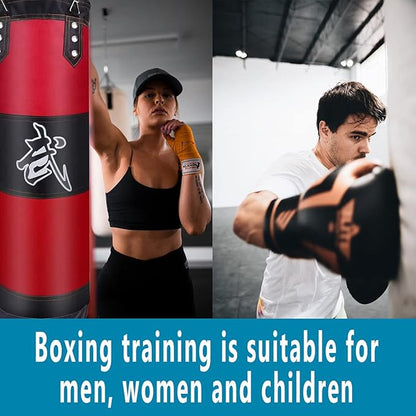 Hanging Punching Bag Set Unfilled, Heavy Boxing Bags Kickboxing Bag for Adults Kids, Youth Boxing Set with Hand Wraps, Punching Bag Hangers, for MMA Muay Thai Karate Taekwondo Training
