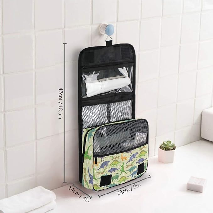 senya Hanging Travel Toiletry Bag Kit Boys Makeup Case Cosmetics Organizer for Men Women (Cute Dinosaur)