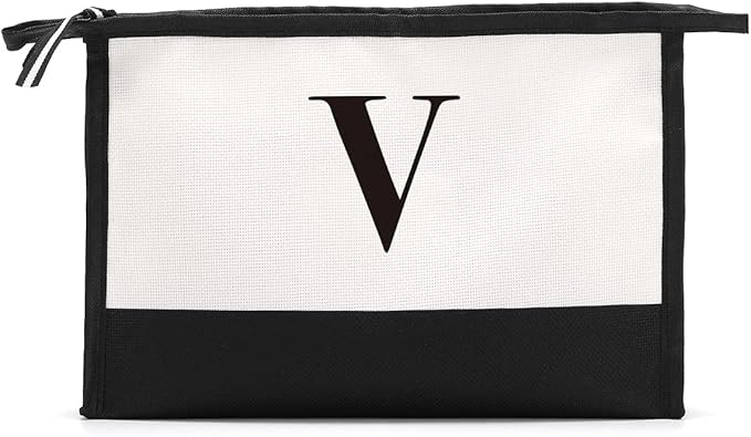 Monogrammed for Women Initial bridesmaid gifts, Personalized monogram Monogram Cosmetic Bag,Travel Makeup Bag Suitable for Wedding weekend Beach Gift for Women Teachers Friends.Pure letters V