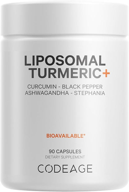 Codeage Organic Turmeric Supplement - 95% Curcumin Extract Pills - Liposomal Fermented Botanical Blend Black Pepper, Ashwagandha, Ginger, Stephania, Boswelia, Cumin, Digestive Bitters - 90 Capsules