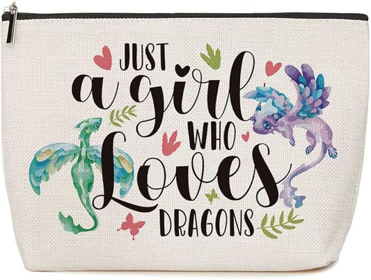 Dragon Gifts for Girls Dragon Gifts for Dragon Lover Dragon Makeup Bag Christmas Graduation Birthday Gifts for Woman Her Daughter Friend Sister Animal Lovers Just A Girl Who Loves Dragons
