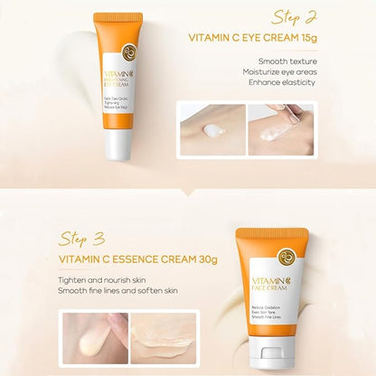 Skincare Set Gifts for Teenagers Girls, Vitamin C Skin Care Set Travel Size Skin Care Set Hydrating Skin Reduce Wrinkles Includes Face Serum,Eye Cream,Face Cream Smoothing Fine Lines（3PCS）