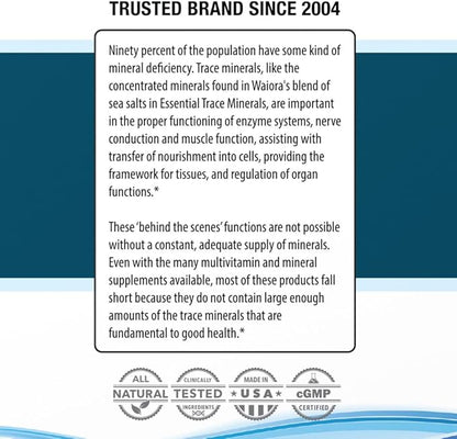 Waiora Essential Trace Minerals | Help Replenish Key Trace Minerals | 60+ Ionic Trace Minerals | Support Body’s Essential Functions, pH Balance | Plus Electrolytes for Hydration (4 Bott /192 serv)