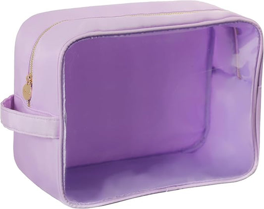 Transparent Makeup Bag Women Travel Clear Toiletry Bag TPU and Nylon Cosmetic Pouch (Extral-Large, Purple)