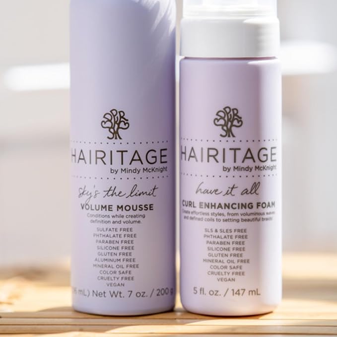Hairitage Have It All Curl Enhancing Foam Mousse with Quinoa + Rice Protein for Frizz Control + Moisture - Lightweight Formula - Leaves Hair Full + Bouncy - Set Hairstyles + Curls, 5 oz