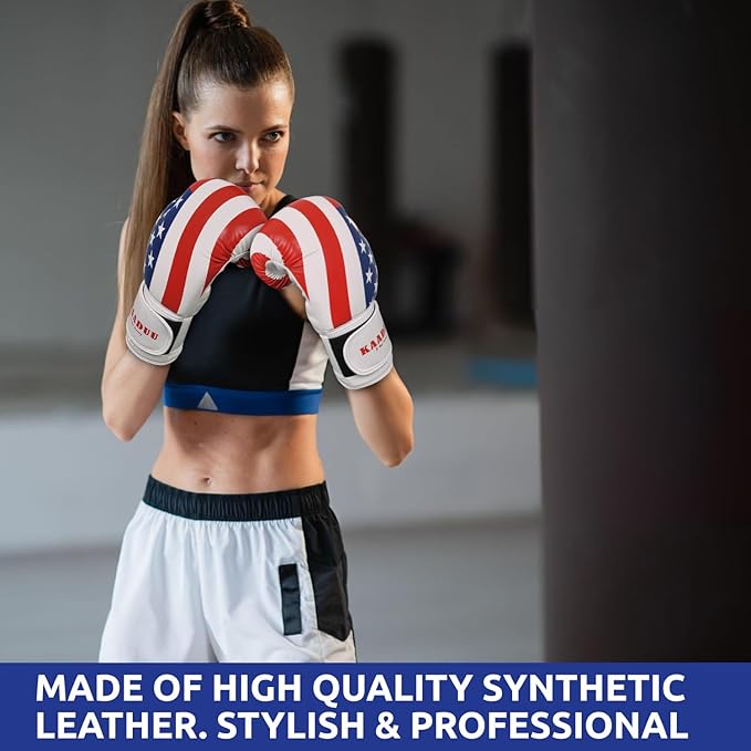 USA Flag Boxing Gloves for Men & Women, Boxing Training Gloves, Kickboxing Gloves, Sparring Punching Gloves, Heavy Bag Workout Gloves for Boxing, Muay Thai, American Flag Boxing Gloves