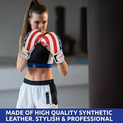 USA Flag Boxing Gloves for Men & Women, Boxing Training Gloves, Kickboxing Gloves, Sparring Punching Gloves, Heavy Bag Workout Gloves for Boxing, Muay Thai, American Flag Boxing Gloves