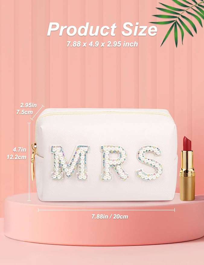 MRS Preppy Makeup Bag with Gift Box, Bride Cosmetic Bag for Bridesmaid Engagement, Purse Bridal Shower, Bridal Beauty Prep, Wedding Day