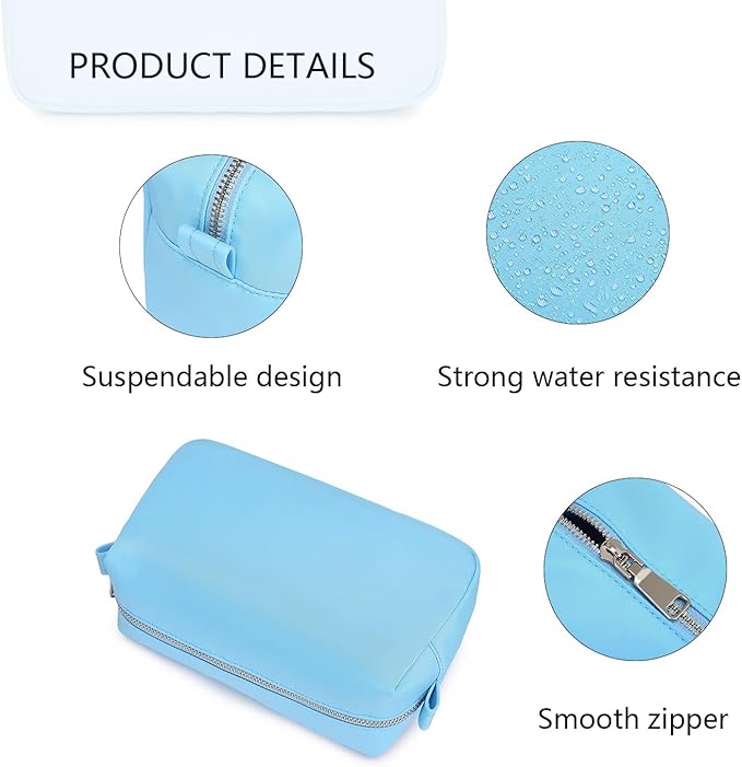 Organizer Bag Lightweight Cosmetic Bag with Ring Clasp Perfect Travel Makeup Bag for Women nylon Stand Up Design (Sky Blue/Nylon)