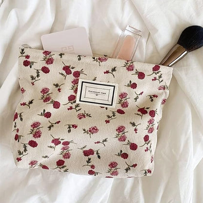 SxoSyo Cosmetic Bags for Women Makeup Bag Large Capacity Purse Travel Toiletry Zipper Storage Pouch Make up Brushes Organizer for Gifts (Dark red, Rose)