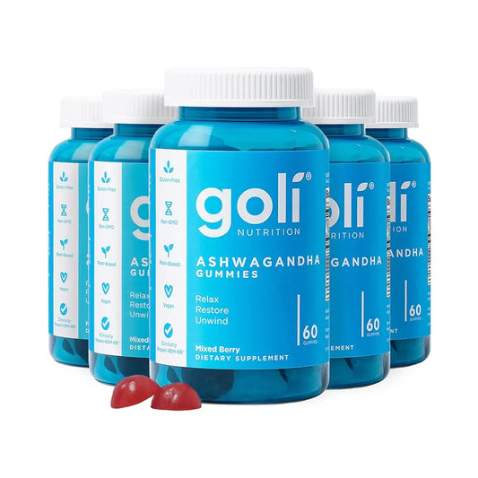 Goli Ashwagandha & Vitamin D Gummy - 300 Count - Mixed Berry, KSM-66, Vegan, Plant Based, Non-GMO, Gluten-Free & Gelatin Free Relax. Restore. Unwind, Pack of 5
