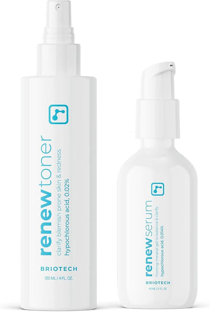 BRIOTECH BrioCare Skin Care Set, Skin Renew Toner Spray 4 fl oz + Mineral Serum 2 fl oz, Minimize Appearance of Acne, Soften Lines, Tighten Wrinkles, Smooth Face Neck Chest, Gift Set for Men & Women