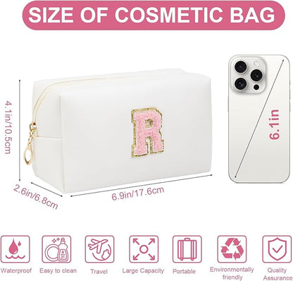 Birthday Gifts for Women Her,Travel Cute Makeup Bag,Large Capacity Cosmetic Bags for Women Makeup Pouch PU Leather Waterproof Cosmetic Bag (R, White)