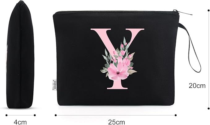 Vavabox A-Z Personalized Makeup Bag, Birthday Gifts for Women Mom, Gifts for Best Friend, Bride Bridesmaid Cosmetic bag (Y, Black)