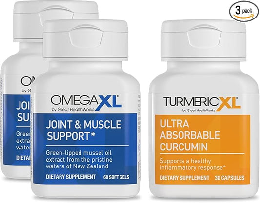 OmegaXL Powerful Joint and Muscle Support Supplement 60 Count (2 Pack) & TurmericXL Healthy Inflammatory Response Supplement (30 Count)