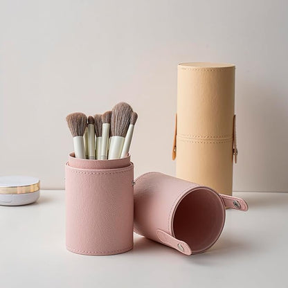 Portable Makeup Brush Holder, Waterproof PU Leather Travel Makeup Brush Case Bag Cup, Brush Storage Dustproof Bag (03White)