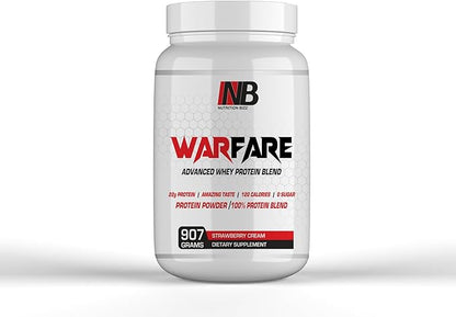 Warfare 2 lbs Advanced Whey Protein Blend 22g Protein per Serving Amazing Flavors (2 lbs, Strawberry Cream)
