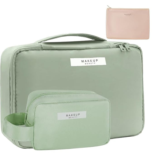 Travel Makeup Bag Cosmetic Bag Makeup Bag Toiletry bag for women and men (Green-3pcs)